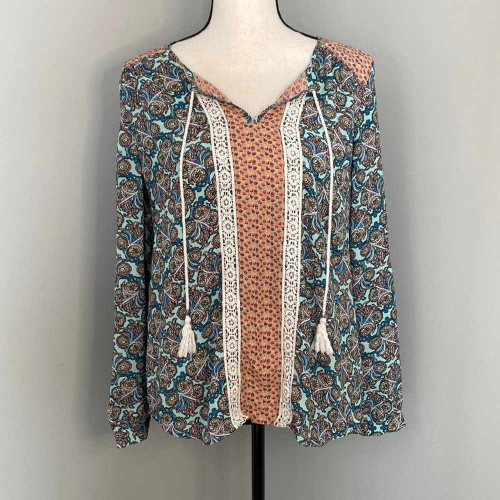 DR2 Nordstrom Floral Boho Lace Spring Long Sleeve Blouse